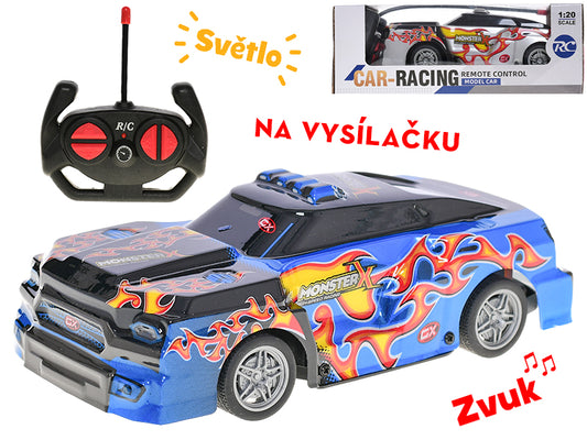 R/C auto závodní 20cm plná funkce se světlem a zvukem 27MHz 2barvy v krabičce